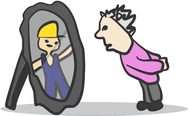 Der Baggerfahrer im Spiegel